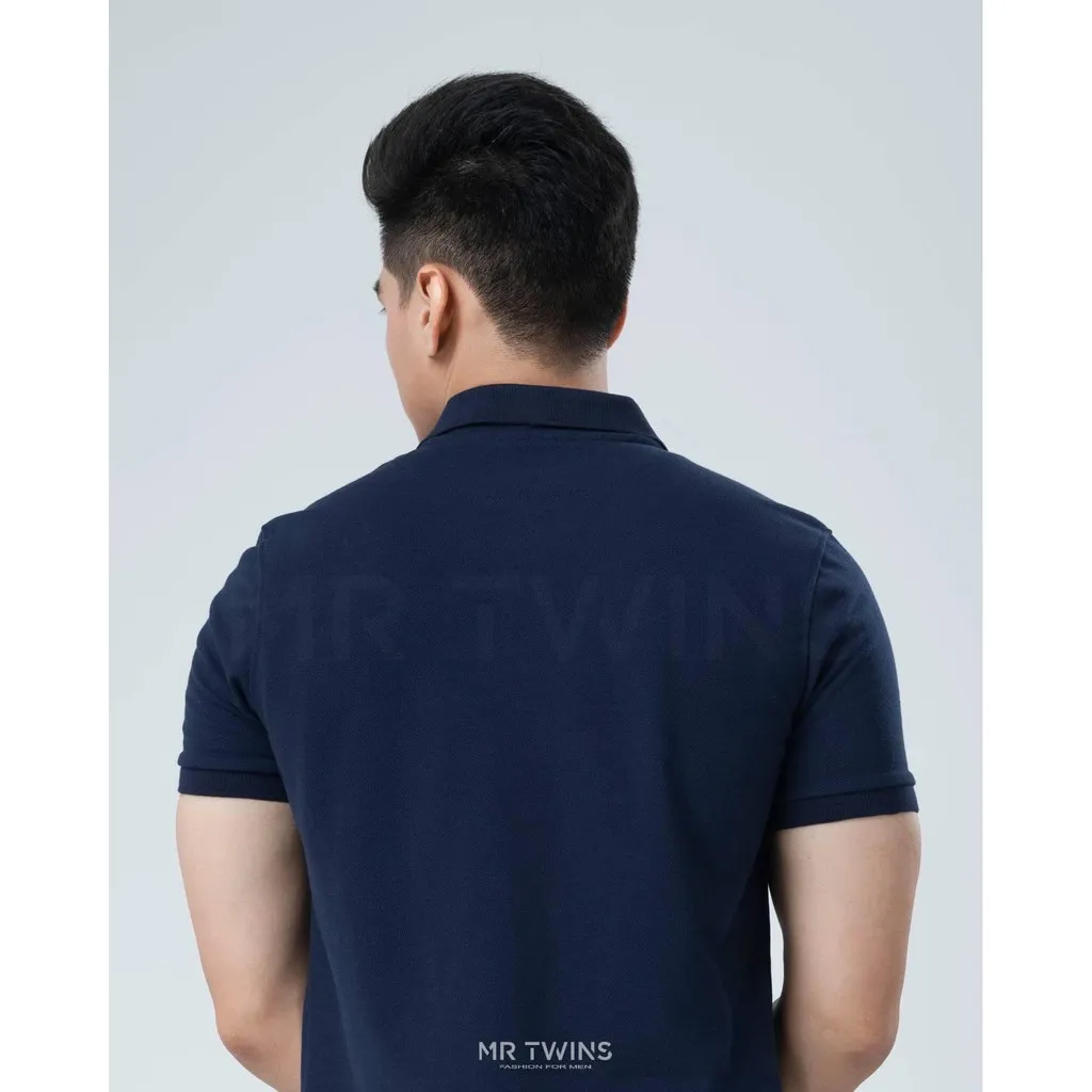 Ảnh Áo Thun Polo Nam Cổ Bẻ Màu Xanh Đen Vải Cotton Cá Sấu Thương Hiệu MrTwins® 4