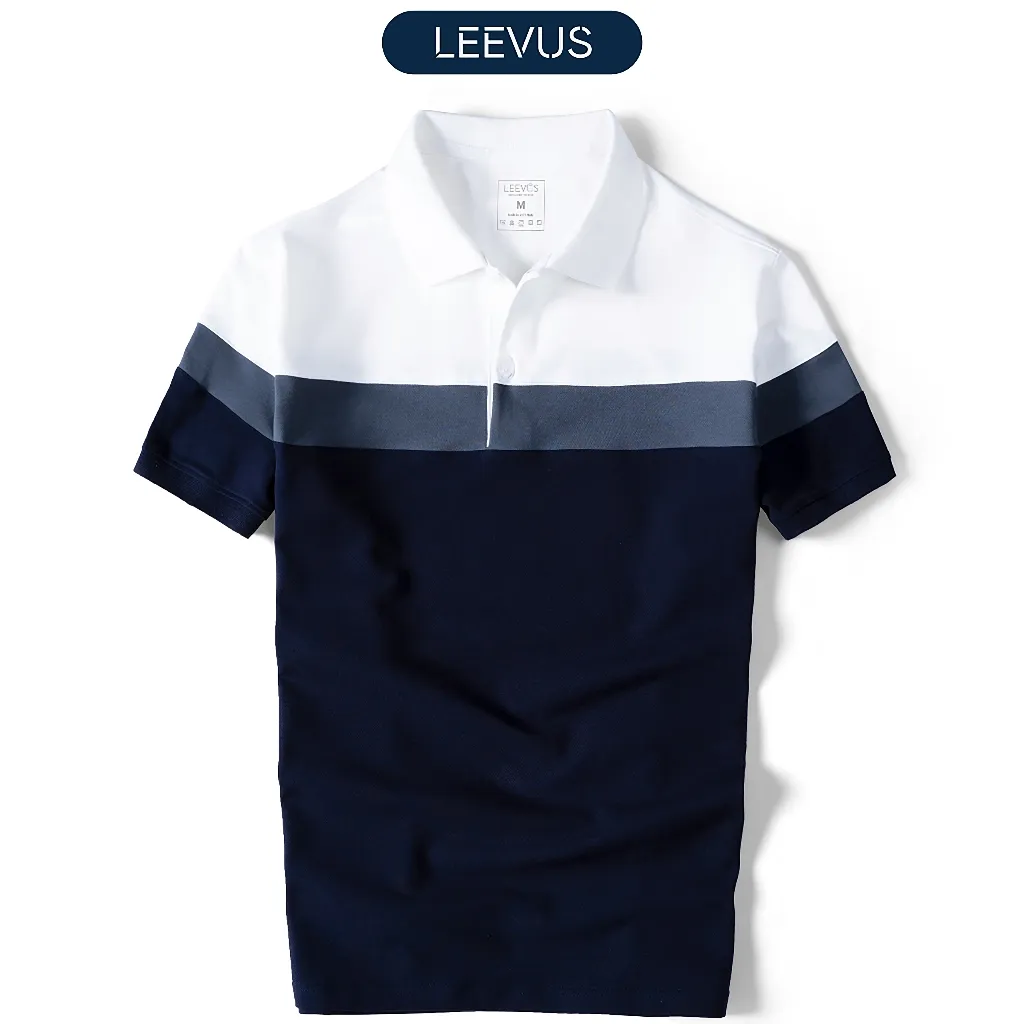 Ảnh Áo thun Polo nam phối sọc LEEVUS, CVC cá sấu 100% cao cấp, LEEVUS APL213 1