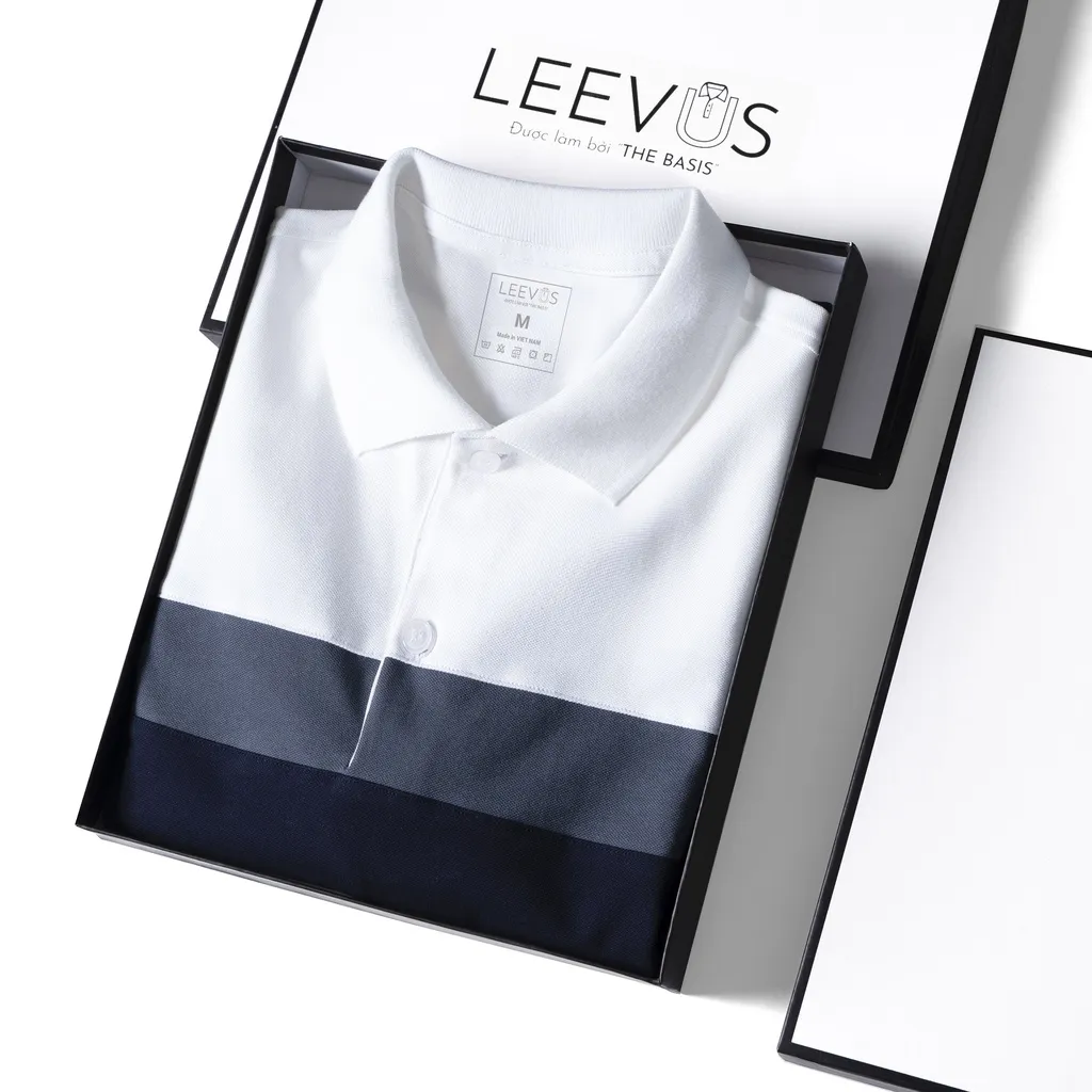 Ảnh Áo thun Polo nam phối sọc LEEVUS, CVC cá sấu 100% cao cấp, LEEVUS APL213 2