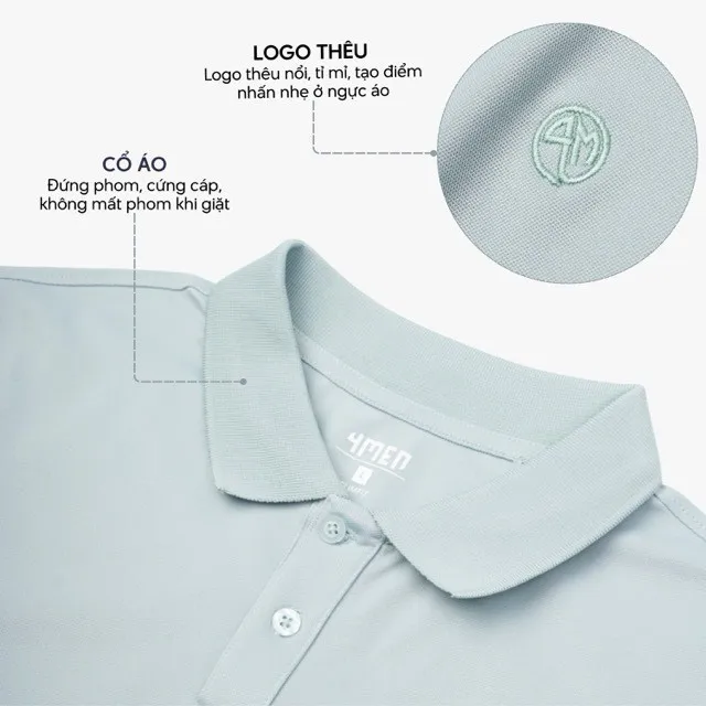 Ảnh Áo thun polo nam trơn 4MEN PO153 có cổ bẻ basic form slimfit ôm đẹp trẻ trung, vải cá sấu chống nhăn mềm mịn mát giá rẻ 4