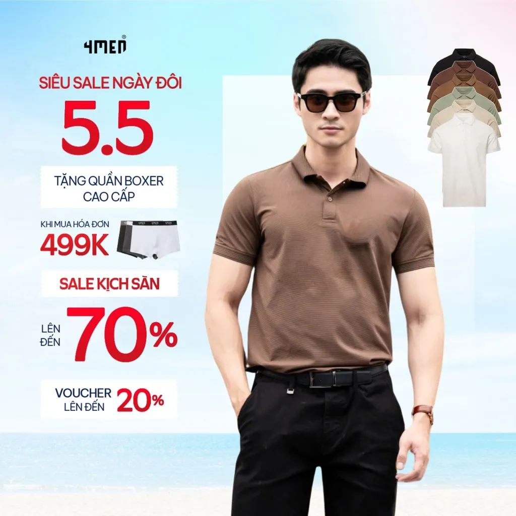 Ảnh Áo thun polo nam trơn vải modal 4MEN PO138 form slimfit thun cá sấu đẹp cao cấp, mềm mát, ít nhăn, trẻ trung, nhiều màu 1