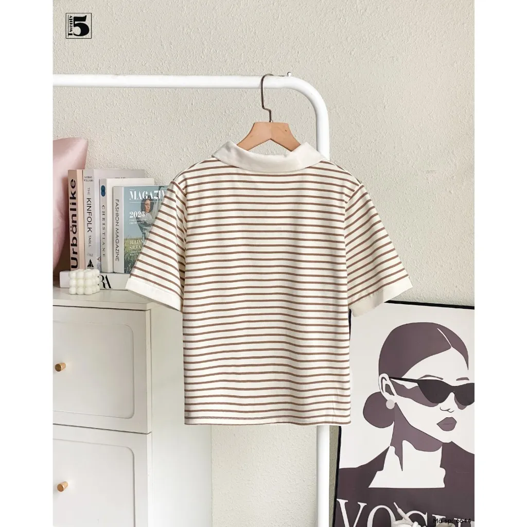 Ảnh Áo thun polo nữ Twentyfive ngắn tay, kẻ ngang phong cách trẻ trung hiện đại 6644 1