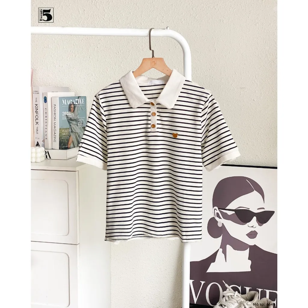 Ảnh Áo thun polo nữ Twentyfive ngắn tay, kẻ ngang phong cách trẻ trung hiện đại 6644 2