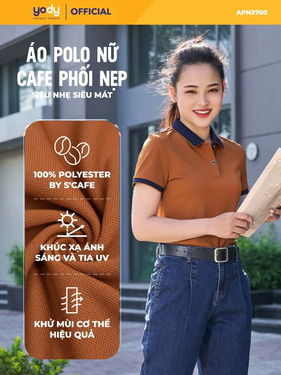 Ảnh Áo thun polo nữ YODY chất liệu cafe phối nẹp trẻ trung mềm mịn, khử mùi NCF2 APN3700 1