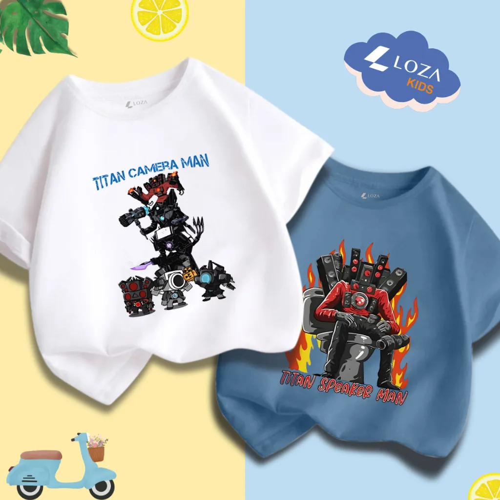 Ảnh Áo Thun  Skibidi Toilet - Clock Man - Cameraman Bossman cho bé trai, Áo phông cộc tay cho bé Loza Kids CA008 1