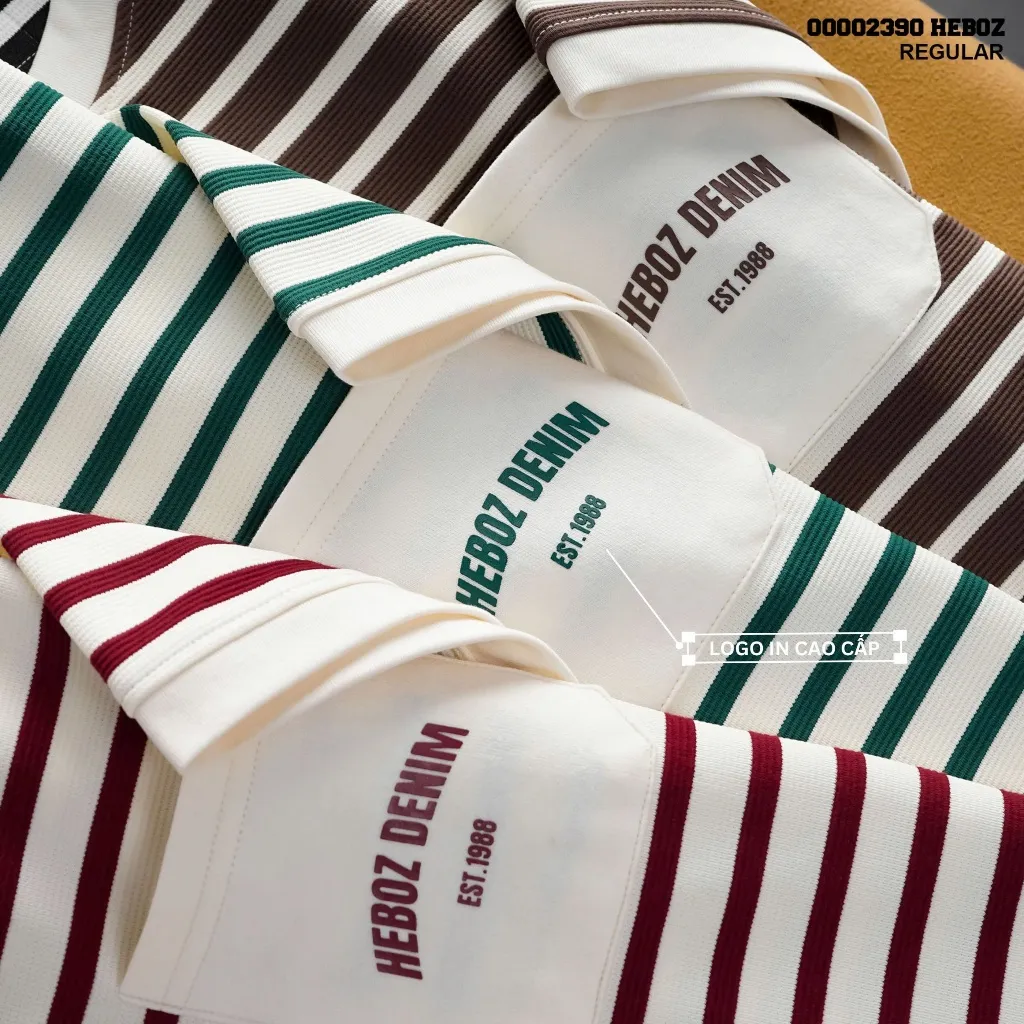 Ảnh Áo thun sọc 1 túi Heboz 3M, áo thun nam vải cotton dệt - 00002390 4