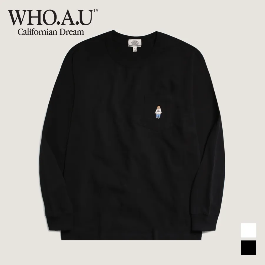 Ảnh Áo Thun Steve Embroidered Pocket Long Sleeve T-Shirt Unisex Style | WHLAD3822U 1