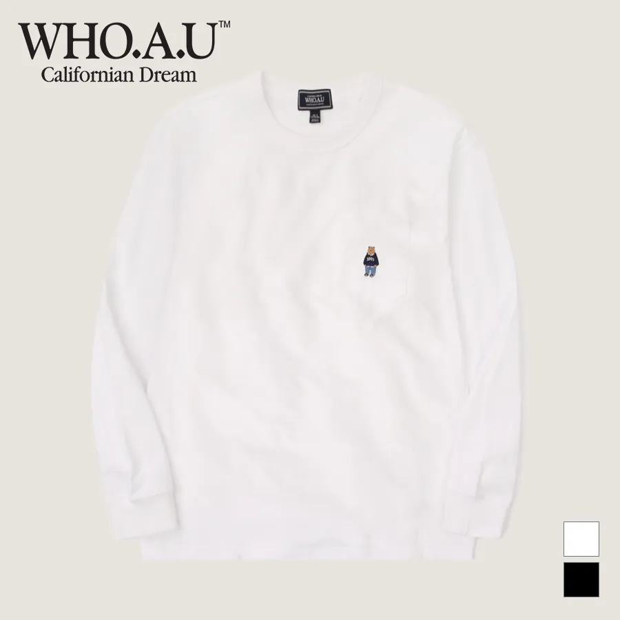 Ảnh Áo Thun Steve Embroidered Pocket Long Sleeve T-Shirt Unisex Style | WHLAD3822U 2