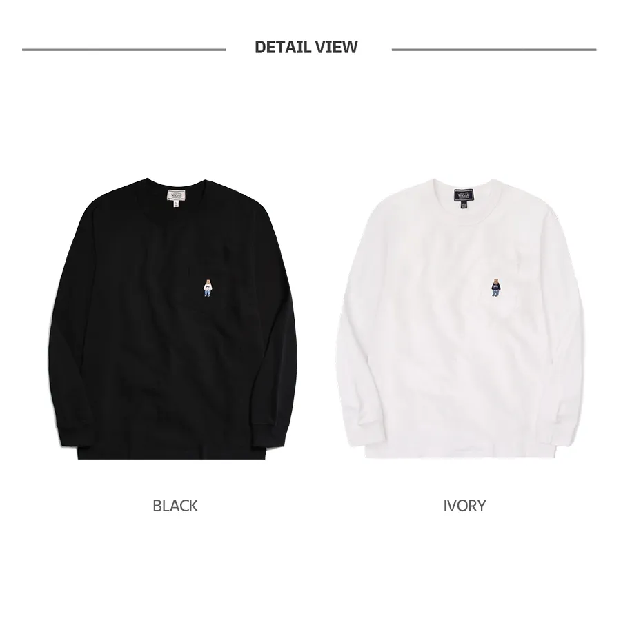 Ảnh Áo Thun Steve Embroidered Pocket Long Sleeve T-Shirt Unisex Style | WHLAD3822U 3