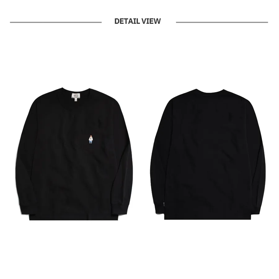 Ảnh Áo Thun Steve Embroidered Pocket Long Sleeve T-Shirt Unisex Style | WHLAD3822U 4