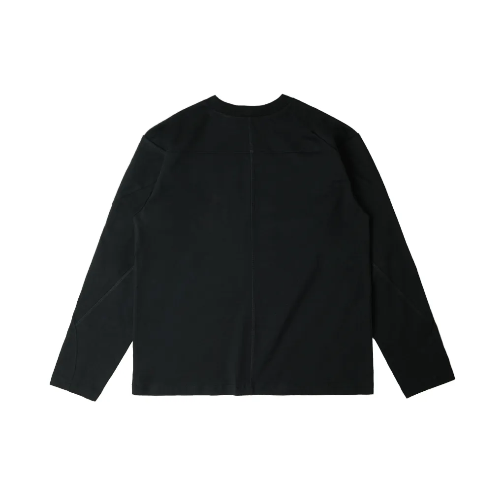 Ảnh Áo Thun Tay Dài DAPPERANDMORE Exclusive Long Sleeve 100% Cotton 250GSM Phối Line Rã May - Black 1