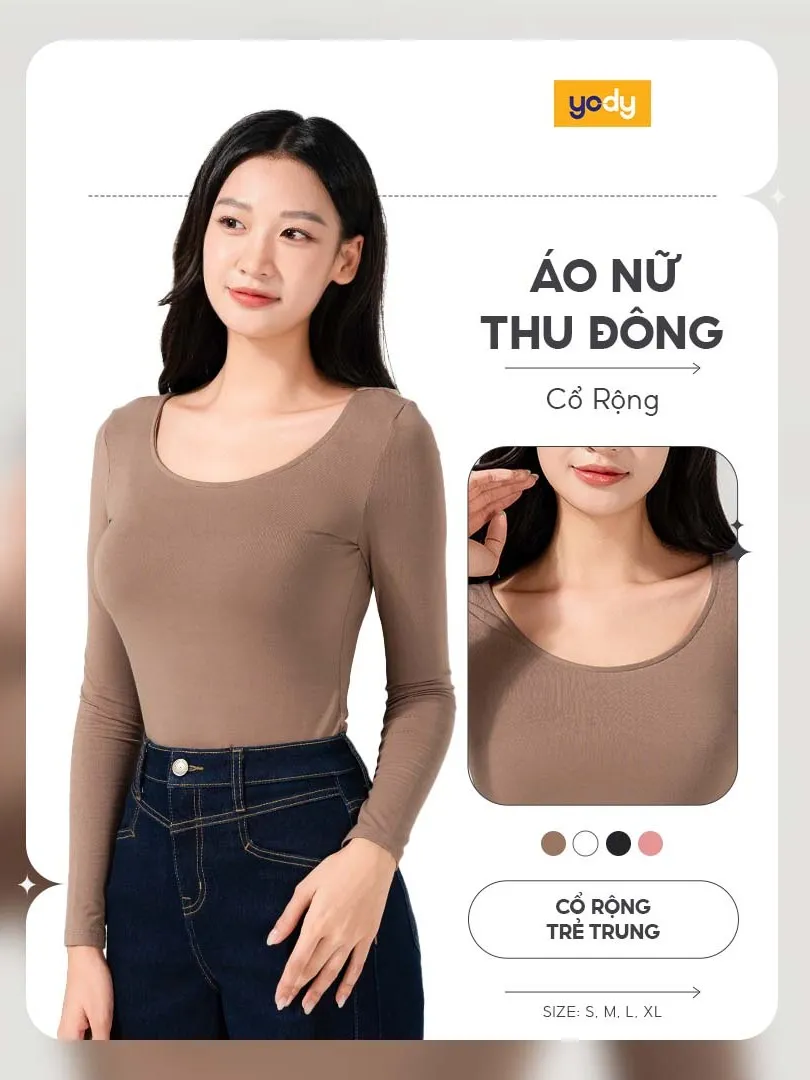 Ảnh Áo thun tay dài YODY cổ rộng vải viscose mềm mại, thông thoáng, an toàn cho da ATN7025 1