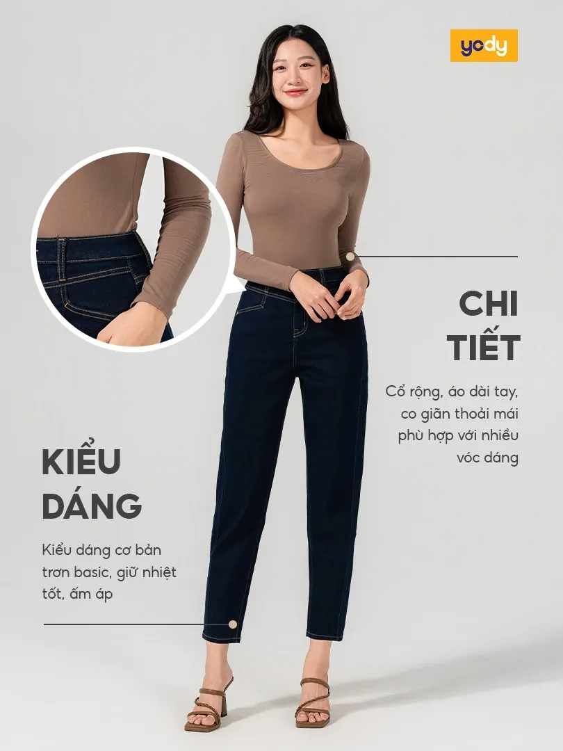Ảnh Áo thun tay dài YODY cổ rộng vải viscose mềm mại, thông thoáng, an toàn cho da ATN7025 3
