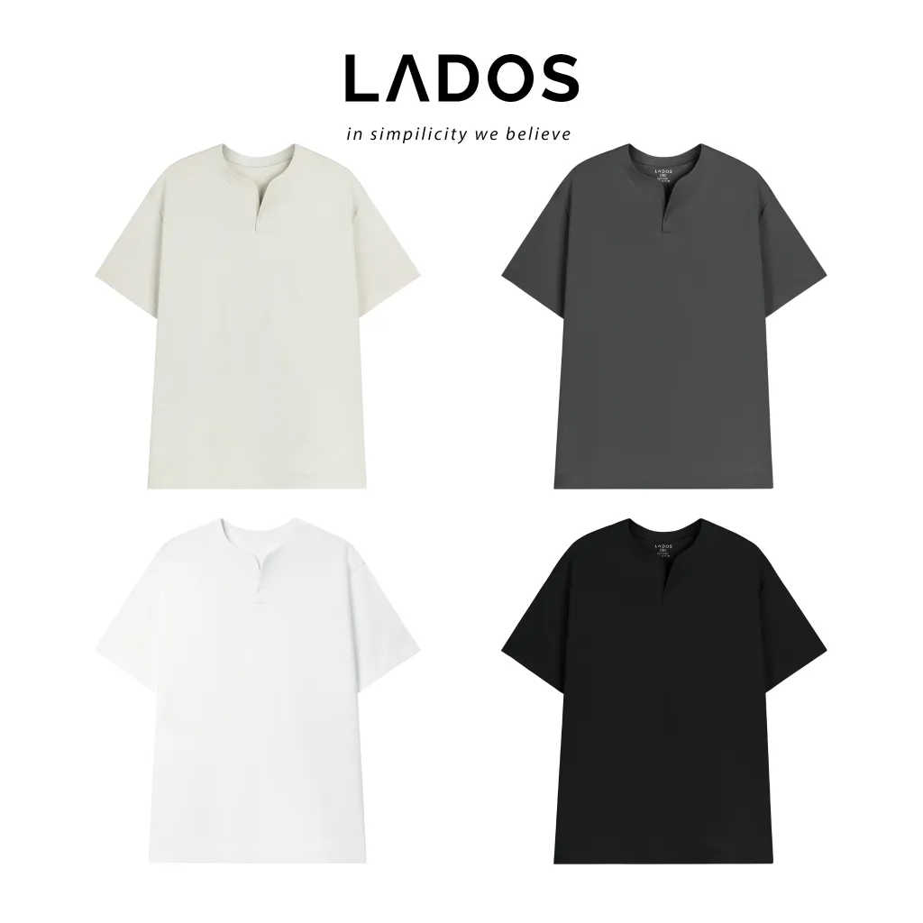 Ảnh Áo thun tay ngắn cổ tròn xẻ V nam nữ cotton interlock 250gsm LADOS-9141 chất dày dặn, thấm hút, phong cách trẻ trung 1