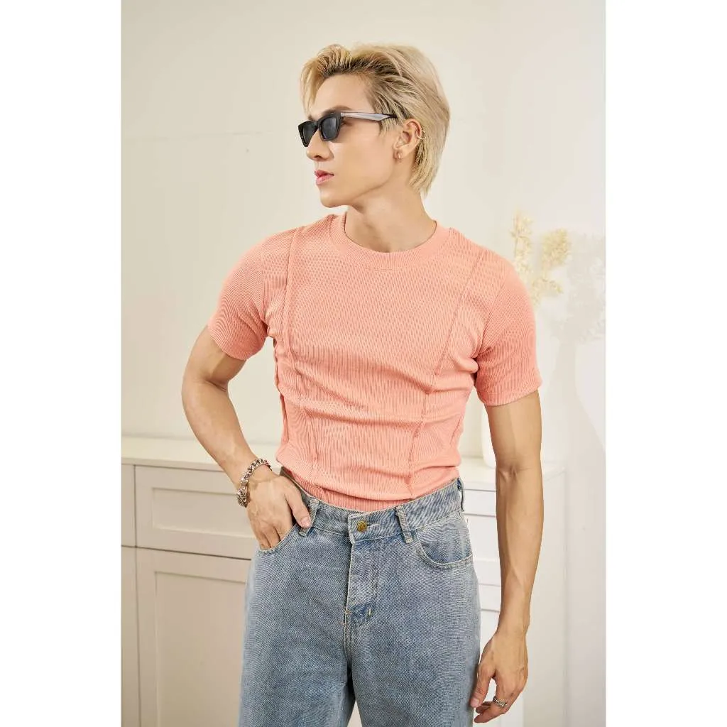 Ảnh Áo Thun Tay Ngắn Xếp Ly Cổ Tròn Thun Cotton Tăm Gân Form Body Thương Hiệu Mr Twins Menswear Top 4