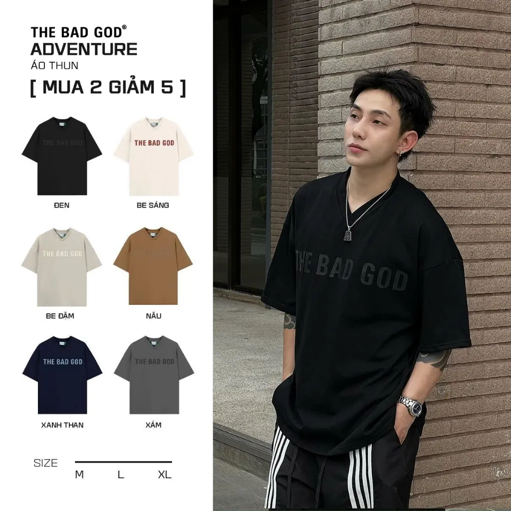 Ảnh Áo thun The Bad God Adventure cổ V cotton thời trang nam nữ boy phố 1