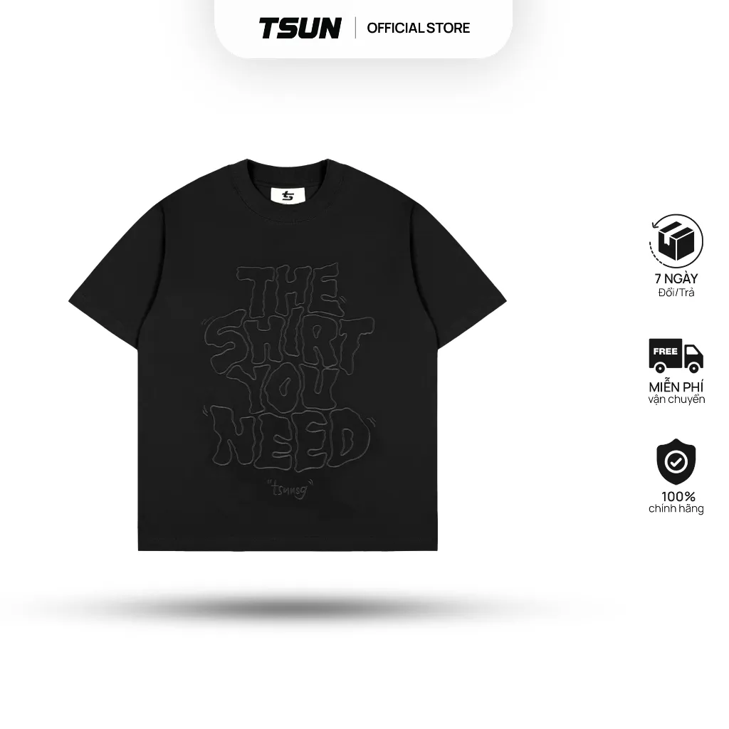 Ảnh Áo Thun Thêu Logo Ngoằn Ngoèo Màu Đen Brand TSUN Chính Hãng - Wiggle Tee Đen UNISEX Oversize 1
