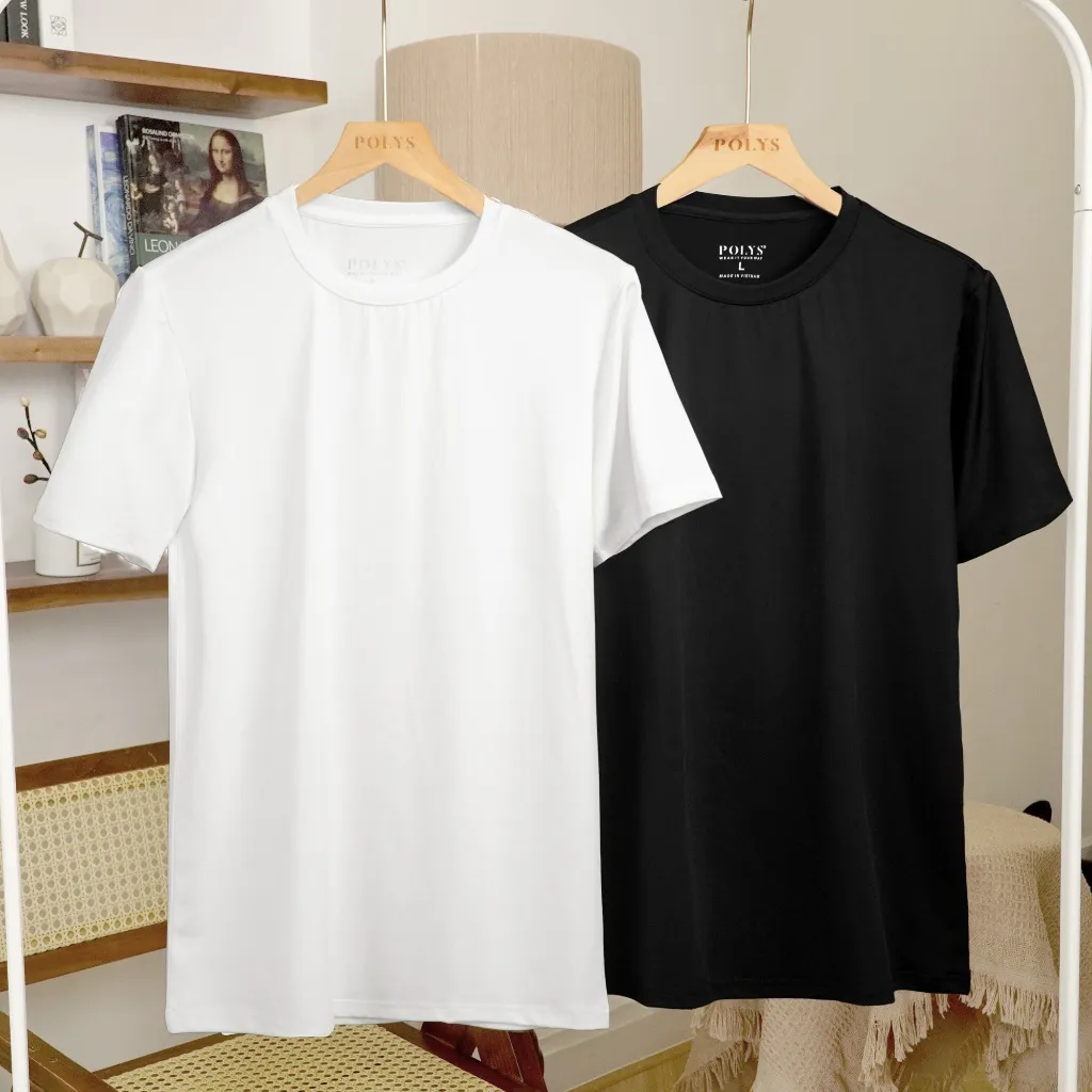 Ảnh Áo thun trắng đen POLYS, chất cotton 4 chiều siêu mát và thoáng khí. Áo thun trơn COOLMAX 1