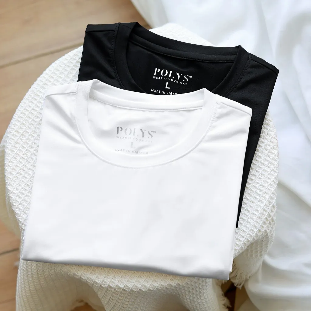 Ảnh Áo thun trắng đen POLYS, chất cotton 4 chiều siêu mát và thoáng khí. Áo thun trơn COOLMAX 2