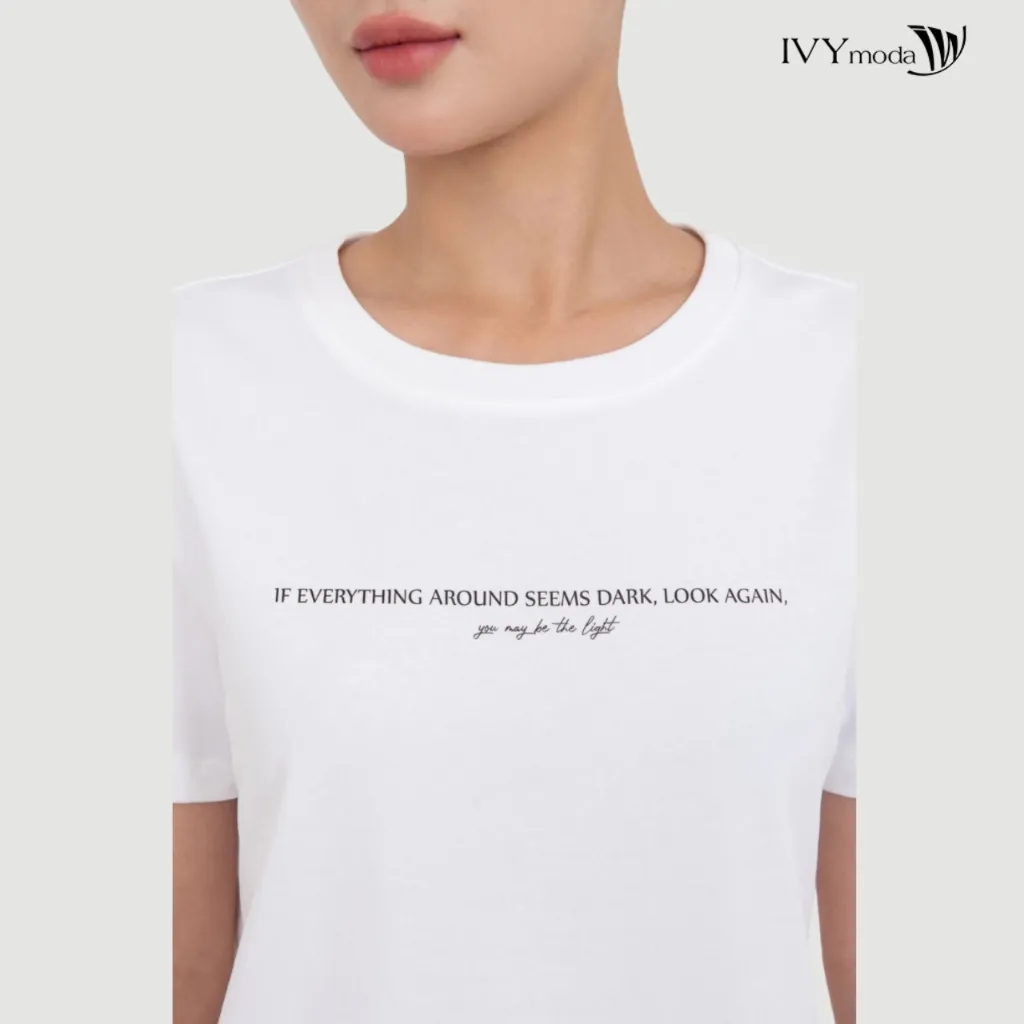 Ảnh Áo thun trắng in chữ, Áo thun nữ dáng suông basic dạo phố IVY moda MS 57T0268 2