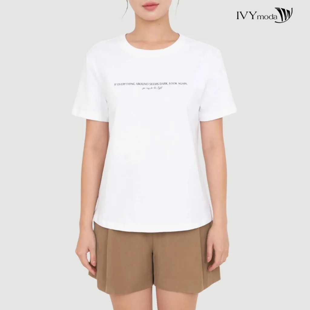 Ảnh Áo thun trắng in chữ, Áo thun nữ dáng suông basic dạo phố IVY moda MS 57T0268 3
