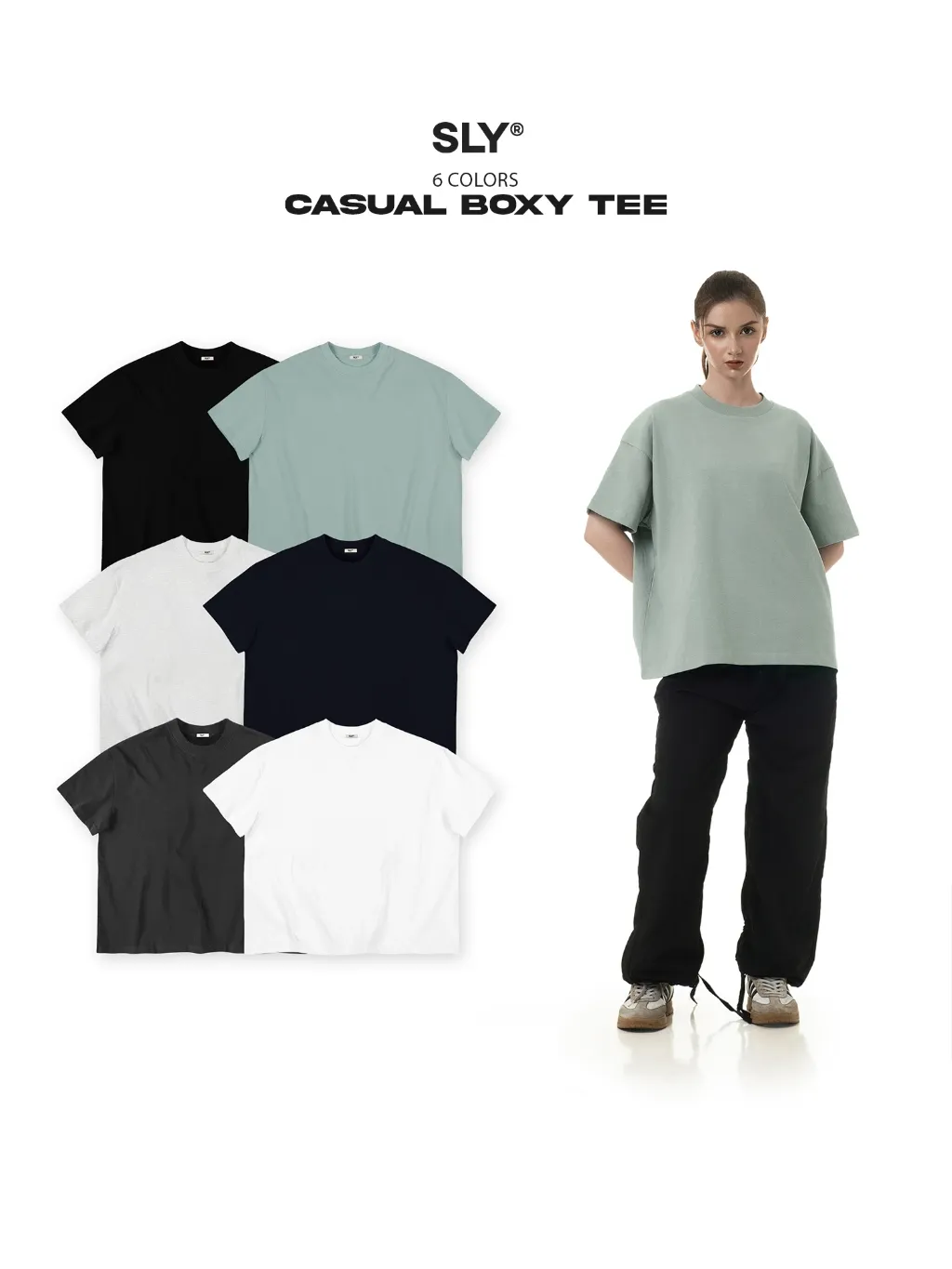 Ảnh Áo thun trơn form boxy SLY Casual Tee 6 màu 1