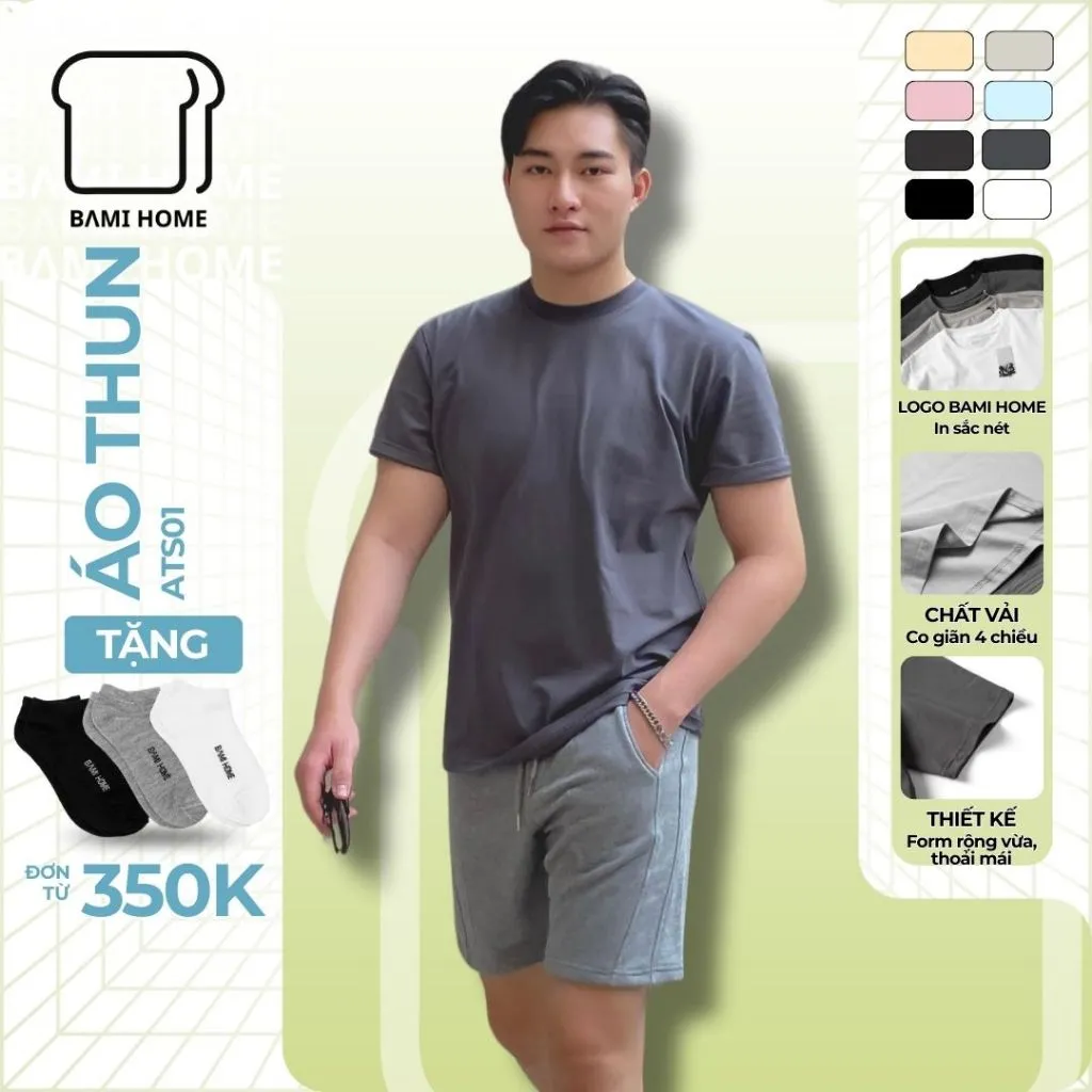 Ảnh Áo thun trơn nam cao cấp BAMIHOME áo thun cổ tròn basic form vừa vặn, năng động thoải mái ATS01 1