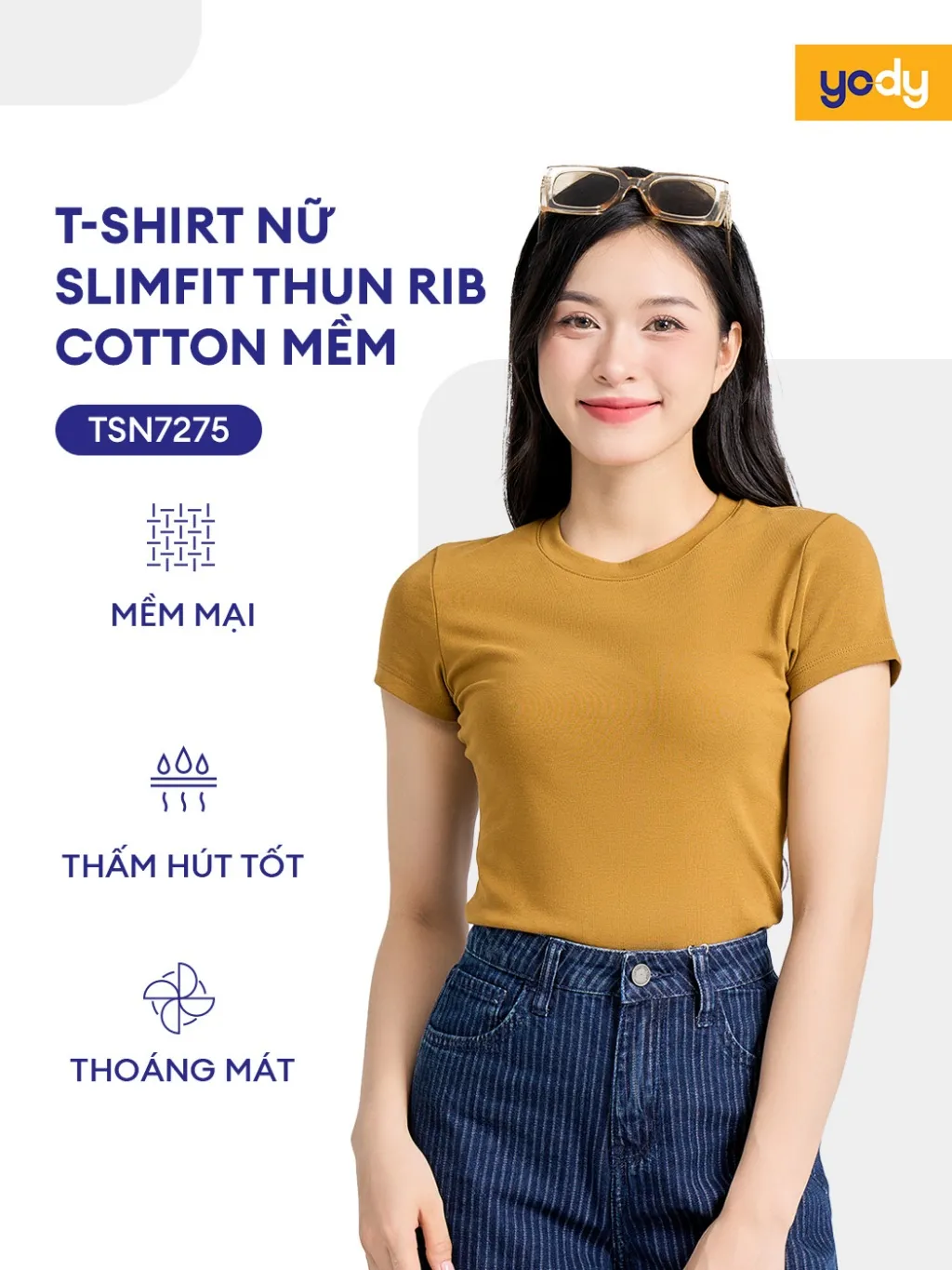 Ảnh Áo thun t-shirt Nữ YODY form slimfit, thun rib cotton mềm, thoáng mát WCTS25S189 (TSN7275) 1