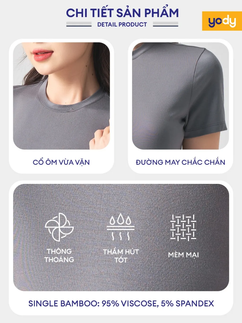 Ảnh Áo thun t-shirt Nữ YODY form slimfit, thun rib cotton mềm, thoáng mát WCTS25S189 (TSN7275) 2