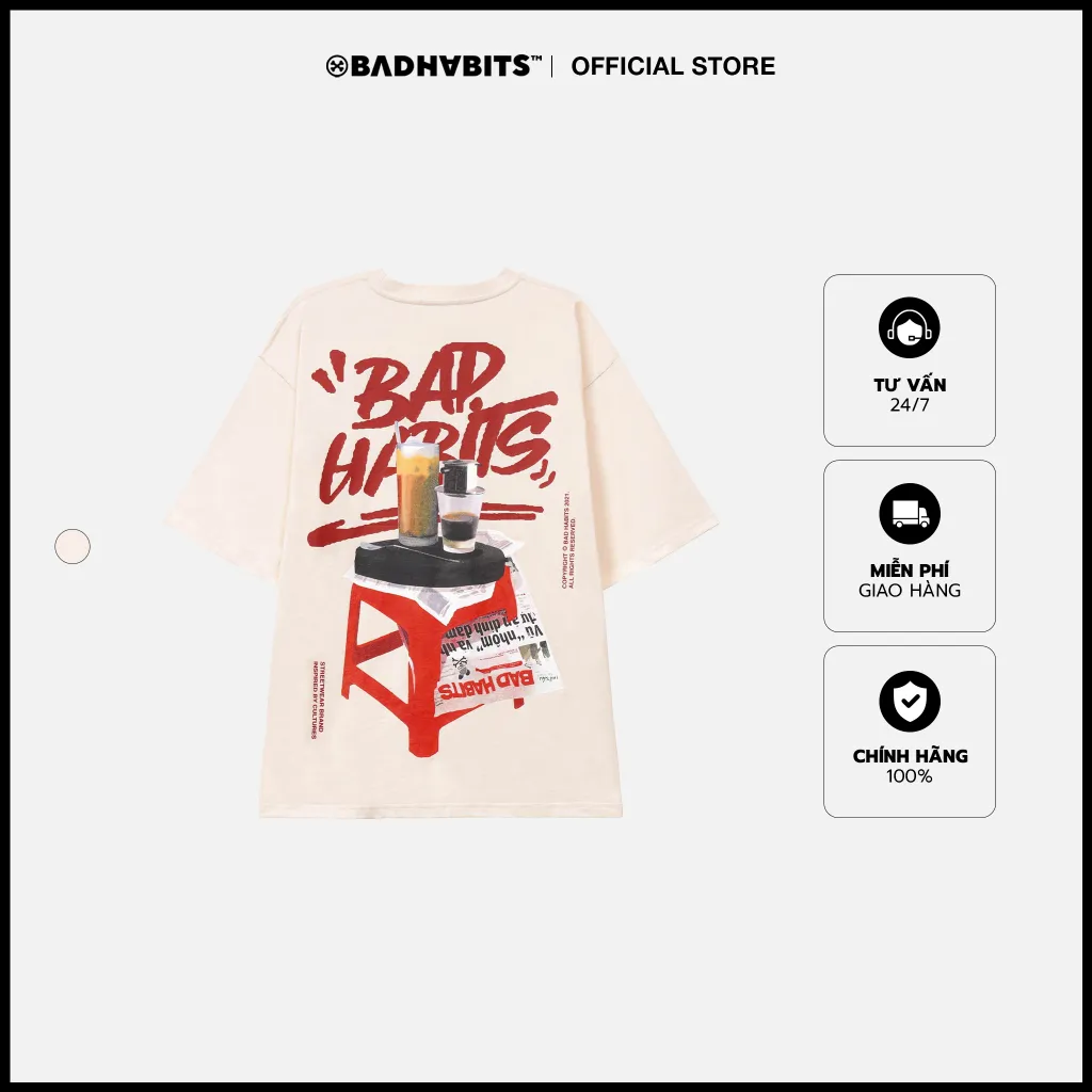 Ảnh Áo Thun Unisex BAD HABITS CÀ PHÊ TEE 100% Cotton - MÀU KEM - Local Brand Chính Hãng 2
