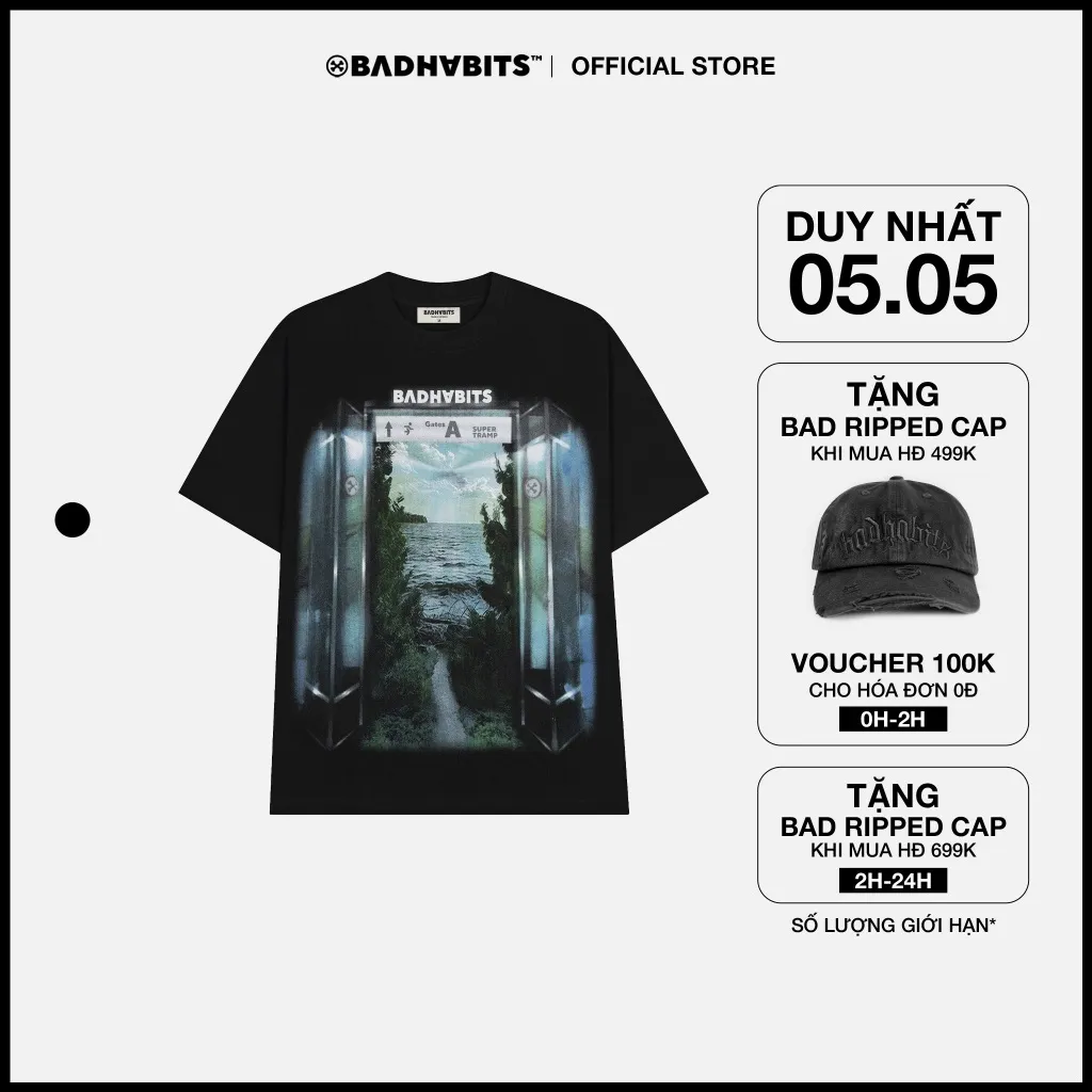 Ảnh ÁO THUN UNISEX -  BLACK S-WILD STATION TEE - BAD HABITS SUPERTRAMP COLLECTION 1