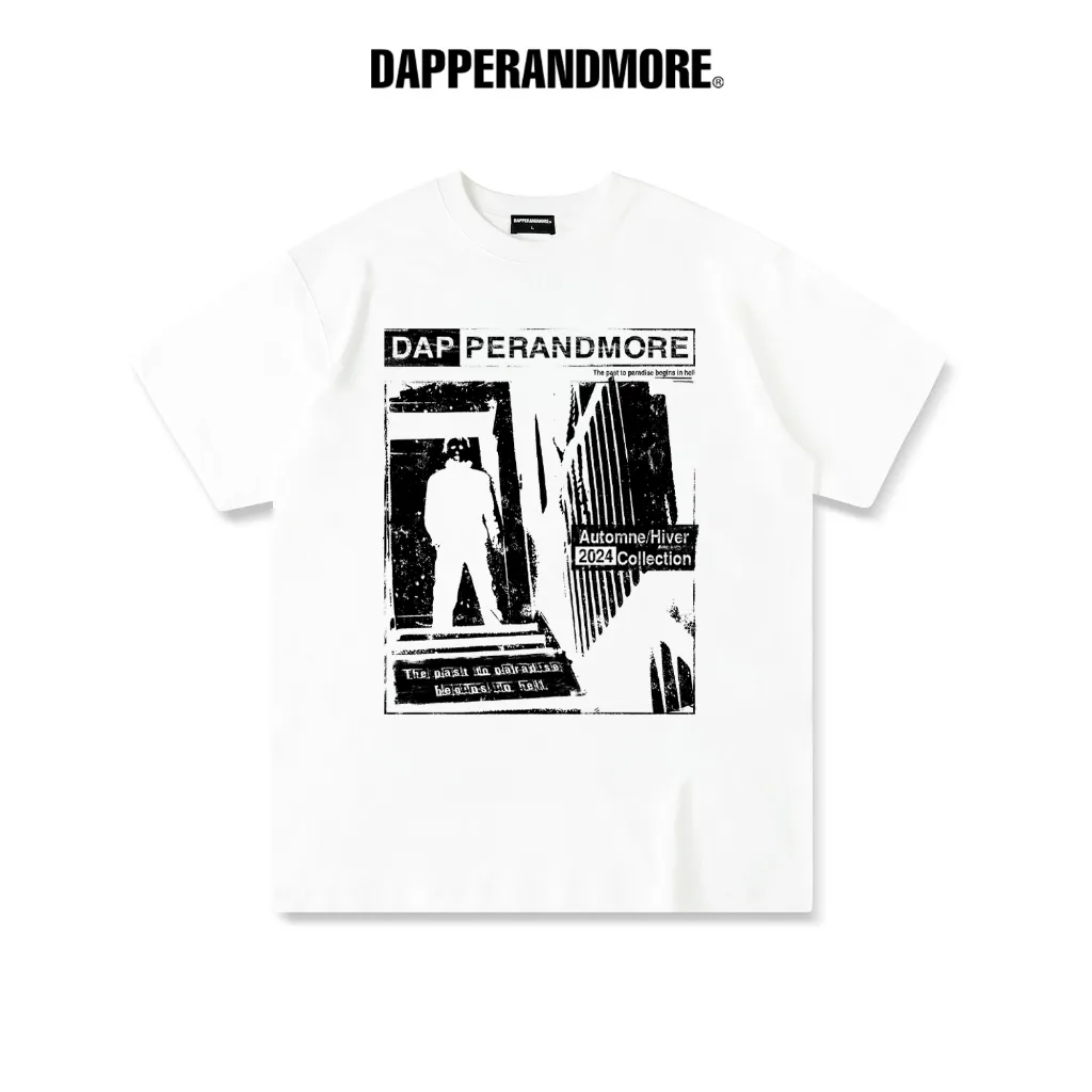 Ảnh Áo Thun Unisex DAPPERANDMORE Paradise Form Rộng Oversize 100% Cotton 250GSM - White 1