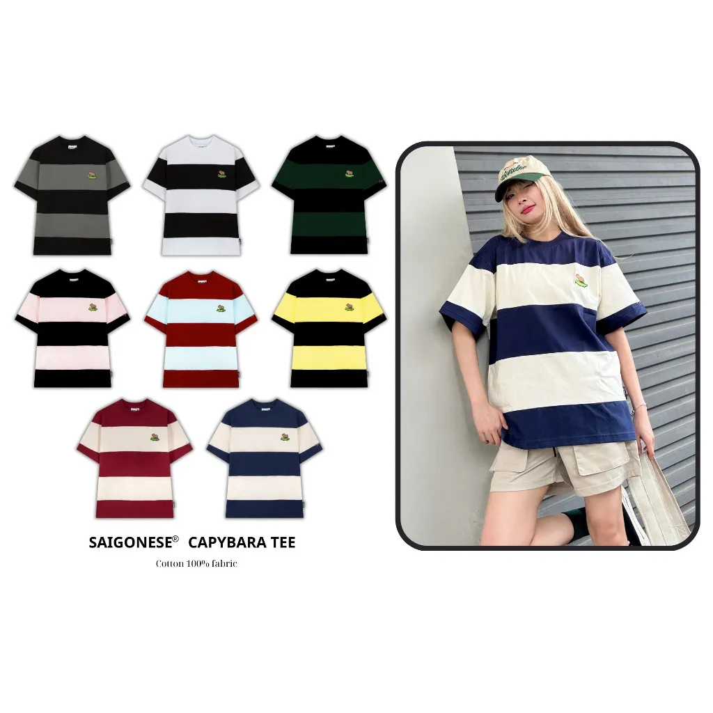 Ảnh Áo Thun Unisex SAIGONESE Phối Thân Hình Thêu Cappy Bara Form Rộng 4 Màu 1