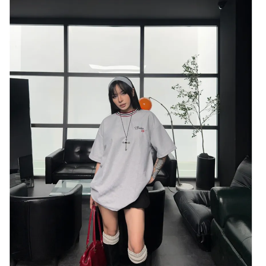 Ảnh Áo Thun Waffle SAIGONESE Chất Thun Tổ Ong Phối Cổ Sọc Unisex Nam Nữ Form Rộng 3 Màu 3