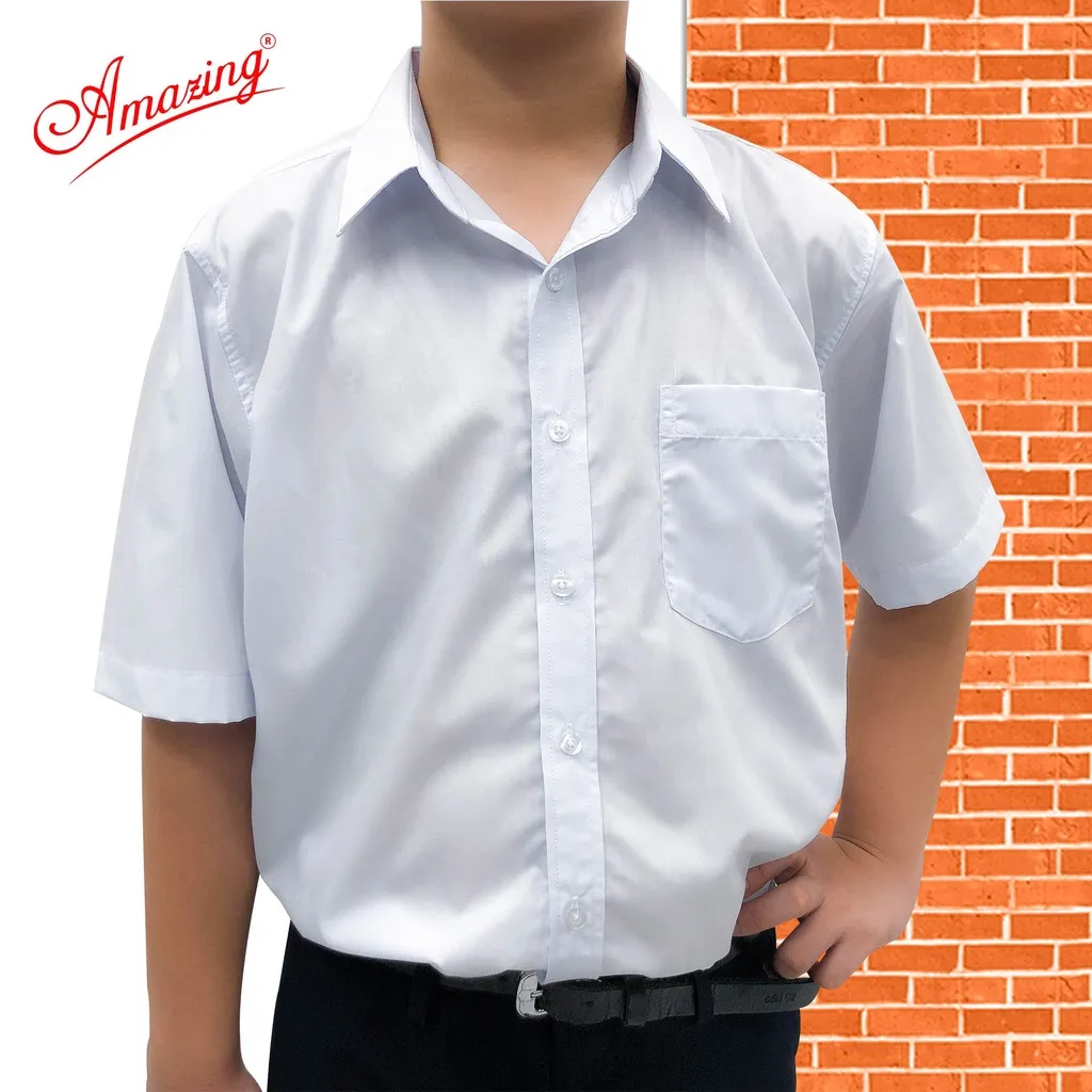 Ảnh Áo trắng học sinh nam Amazing, vải KT Silk  tay ngắn, đồng phục đi học cho bé trai từ 20-110 kg 1