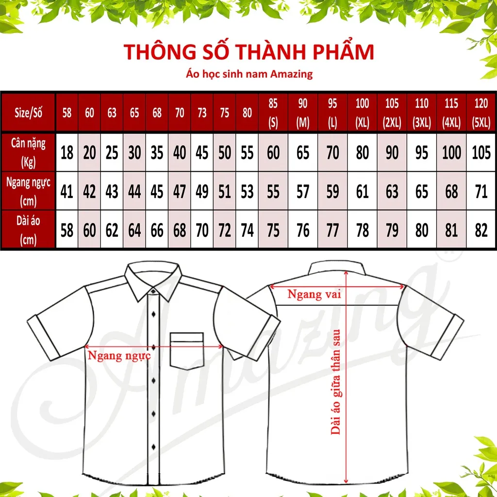 Ảnh Áo trắng học sinh nam Amazing, vải KT Silk  tay ngắn, đồng phục đi học cho bé trai từ 20-110 kg 2