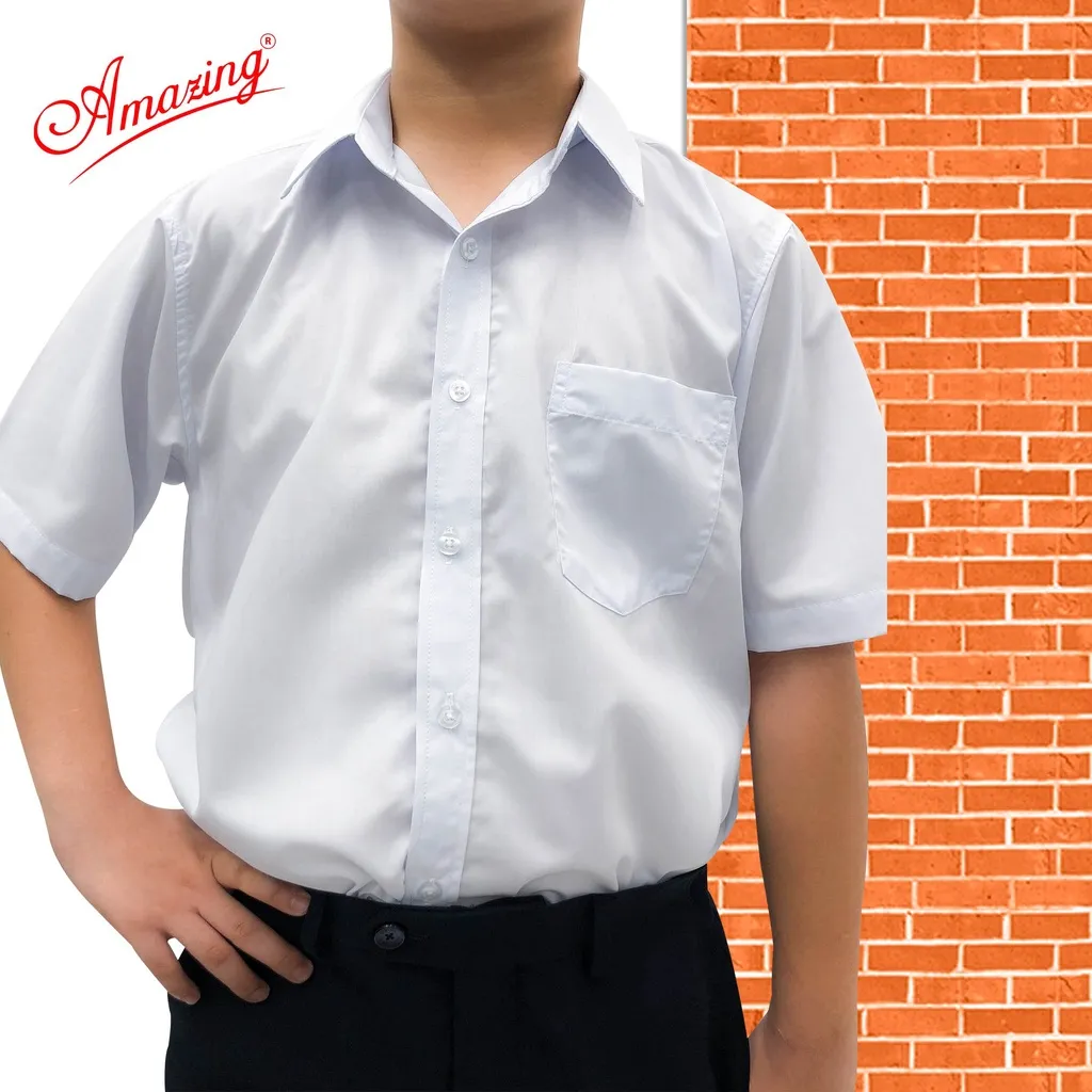 Ảnh Áo trắng học sinh nam Amazing, vải KT Silk  tay ngắn, đồng phục đi học cho bé trai từ 20-110 kg 3