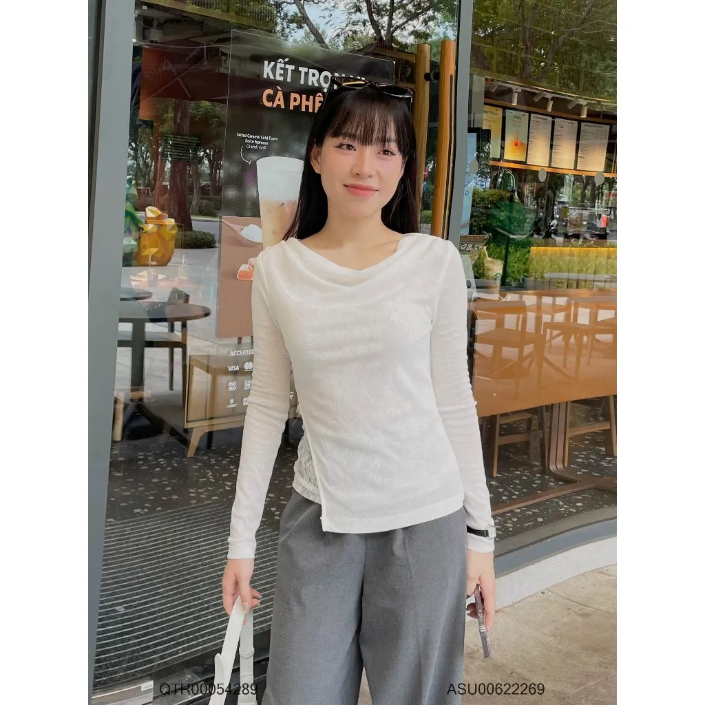 Ảnh Áo Trễ Vai Tay Dài VM STYLE  Vạt Chéo Lót Ren Hoa Chất Liệu Vải Thun Giấy Sang Trọng ASU00622 1