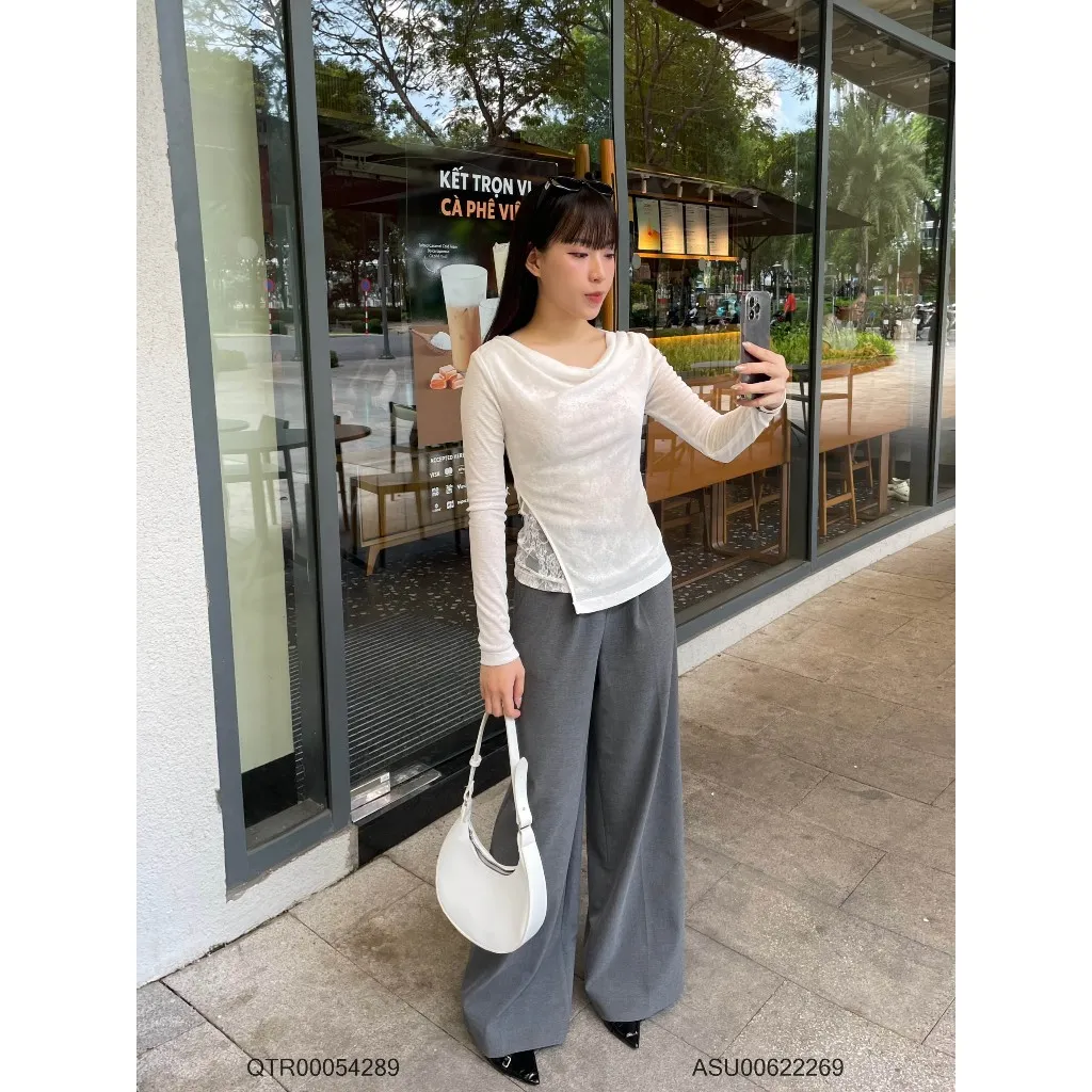 Ảnh Áo Trễ Vai Tay Dài VM STYLE  Vạt Chéo Lót Ren Hoa Chất Liệu Vải Thun Giấy Sang Trọng ASU00622 3