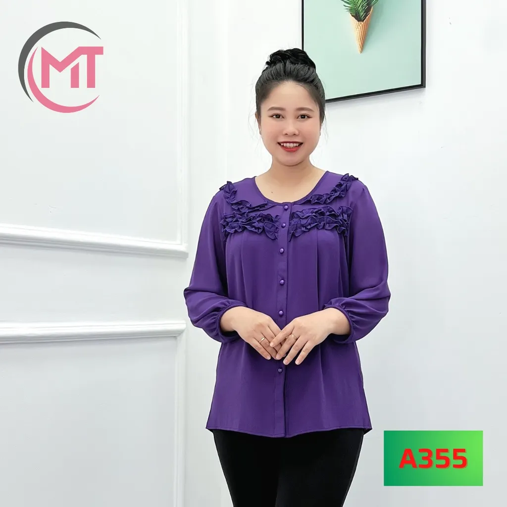 Ảnh Áo Trung Niên Nữ MAI THY 355, Mẫu Sơ Mi BigSize Tay Lỡ Cổ Bèo Nhiều Nút Đẹp Trang Nhã, Thời Trang Trung Niên Nữ U40 2
