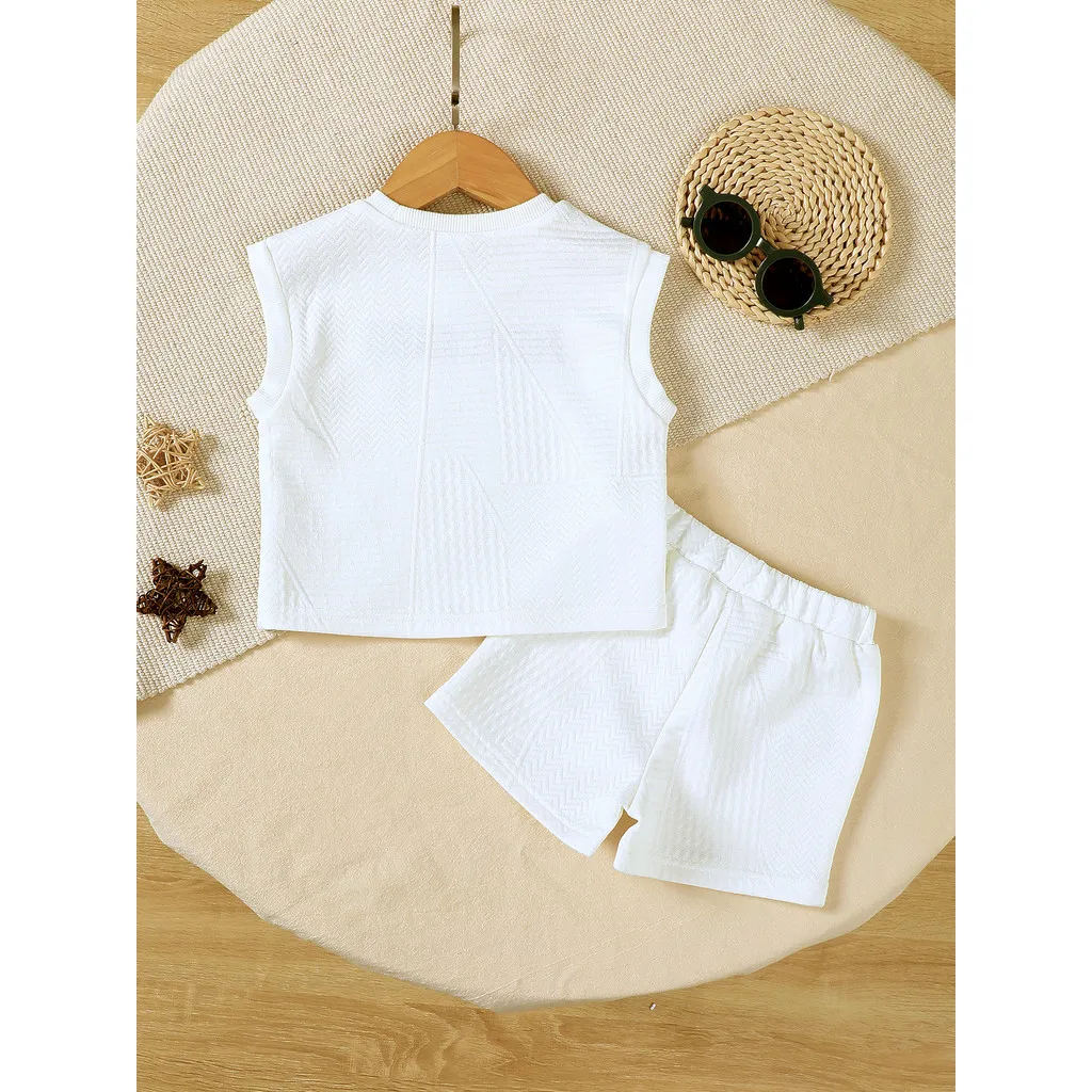Ảnh Áo Vest in chữ cho bé trai 3-24 tháng tuổi có quần short màu trơn Trang phục mùa hè cho bé 1