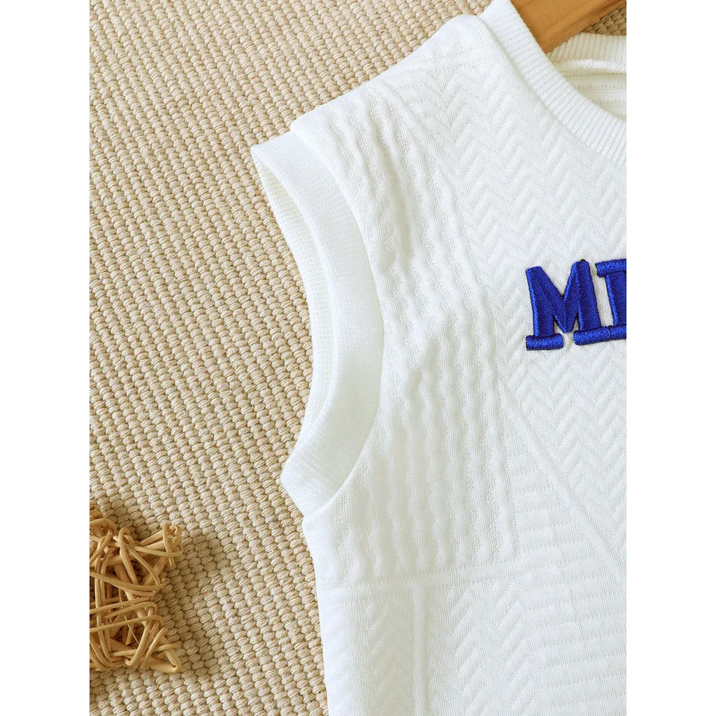 Ảnh Áo Vest in chữ cho bé trai 3-24 tháng tuổi có quần short màu trơn Trang phục mùa hè cho bé 4