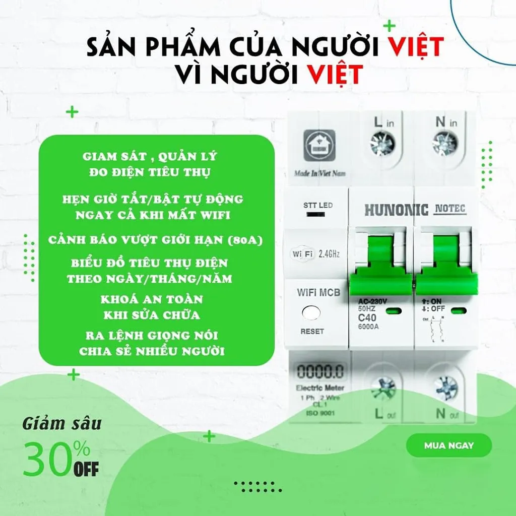 Ảnh Aptomat Đo Năng Lượng Thông Minh HUNONIC Notec, Theo Dõi Điều Khiển Từ Xa Qua Điện Thoại - HNATME 4