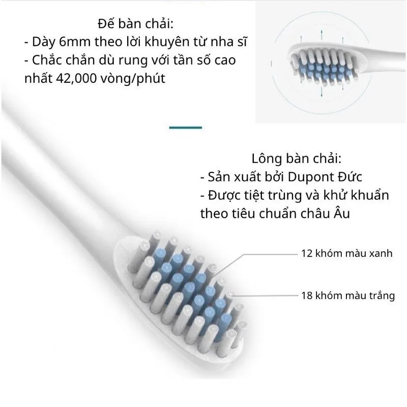 Ảnh Đầu bàn chải điện đánh răng HOKU SONIC X-5 đầu tròn chống thấm lông lụa Dupont mềm mại DBC08 2