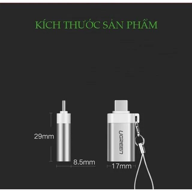 Ảnh Đầu chuyển đổi cổng USB 3.0 sang Type C đực UGREEN US270 | Hỗ trợ OTG | Có dây gắn móc treo chìa khóa| Bảo Hành 18 Tháng 1