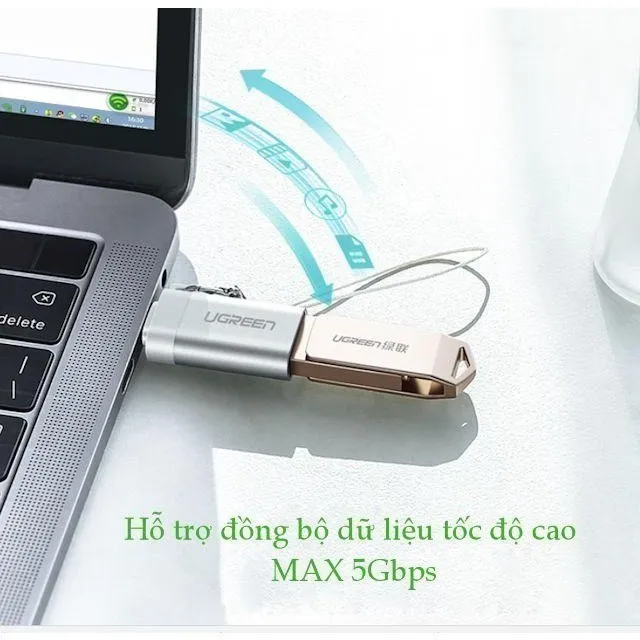Ảnh Đầu chuyển đổi cổng USB 3.0 sang Type C đực UGREEN US270 | Hỗ trợ OTG | Có dây gắn móc treo chìa khóa| Bảo Hành 18 Tháng 2
