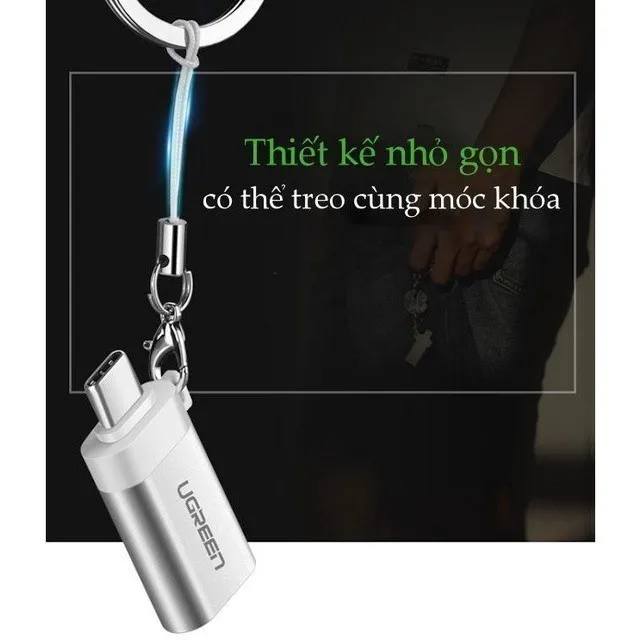 Ảnh Đầu chuyển đổi cổng USB 3.0 sang Type C đực UGREEN US270 | Hỗ trợ OTG | Có dây gắn móc treo chìa khóa| Bảo Hành 18 Tháng 3