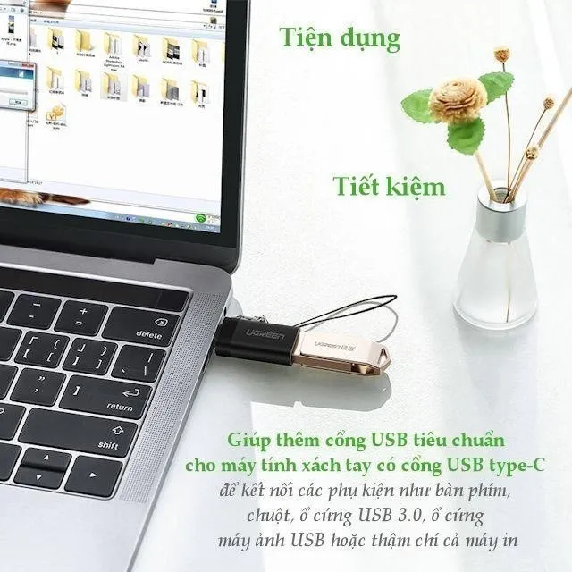 Ảnh Đầu chuyển đổi cổng USB 3.0 sang Type C đực UGREEN US270 | Hỗ trợ OTG | Có dây gắn móc treo chìa khóa| Bảo Hành 18 Tháng 4