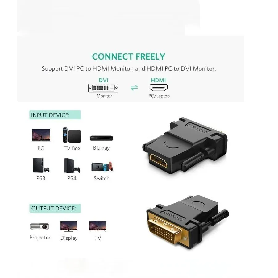 Ảnh Đầu chuyển đổi UGREEN 20124 HDMI cái sang DVI 24+1 đực (màu đen) 4