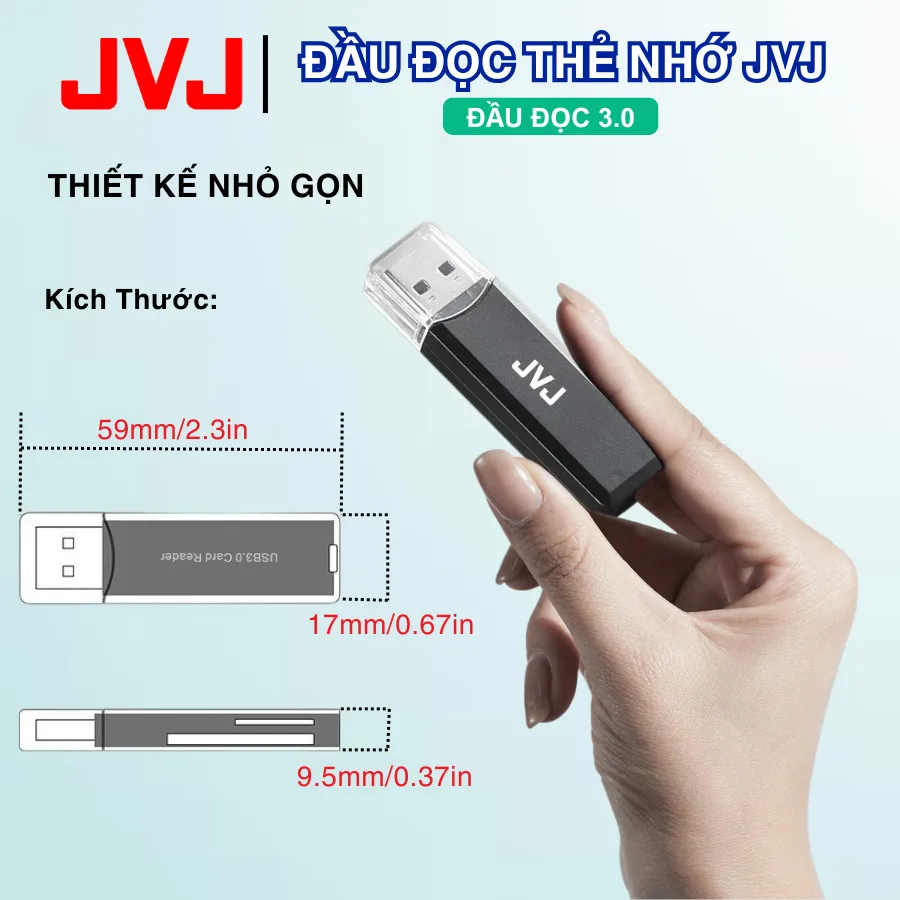 Ảnh Đầu Đọc Thẻ Nhớ JVJ USB 3.0, Đầu Đọc Thẻ Nhớ SD/TF/Micro SD Tương Thích Với Laptop, Máy Tính,... 1